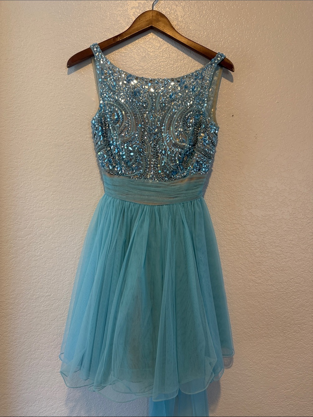 Sherri Hill Light Blue Sequin Bodice Tulle Prom Dress